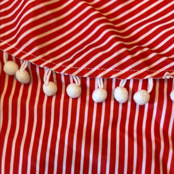 Red and White Striped Swimsuit with Pom Pom Trim - Picture 2 of 5